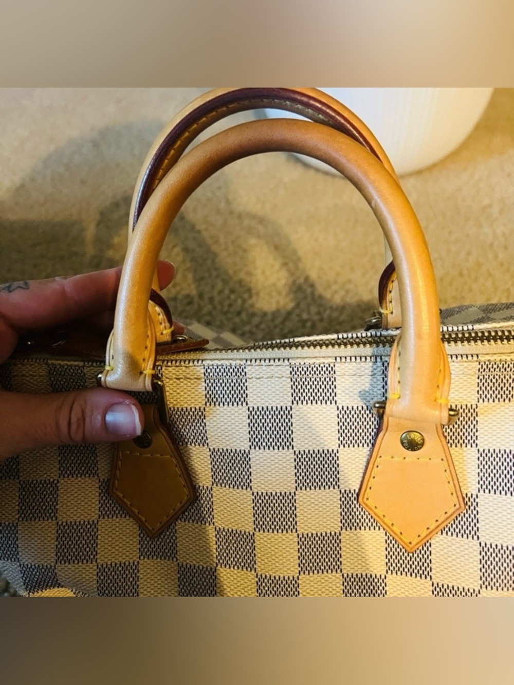 Louis Vuitton Damier Azur Canvas Satchel - Cream & Light Blue - Picture 7 of 10